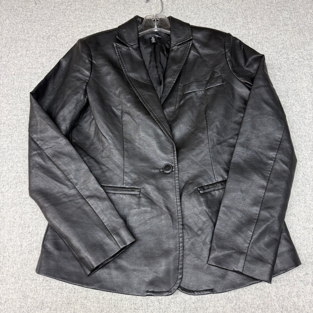 AQUA Faux Leather Blazer Size M Black Single Button Long Sleeve Lined Jacket Coa
